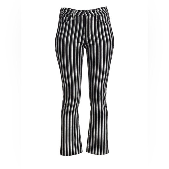 PAIGE Colette Crop Flare Metallic Striped Jeans w Raw Hem Silver Black Stripe 25 - Picture 7 of 14